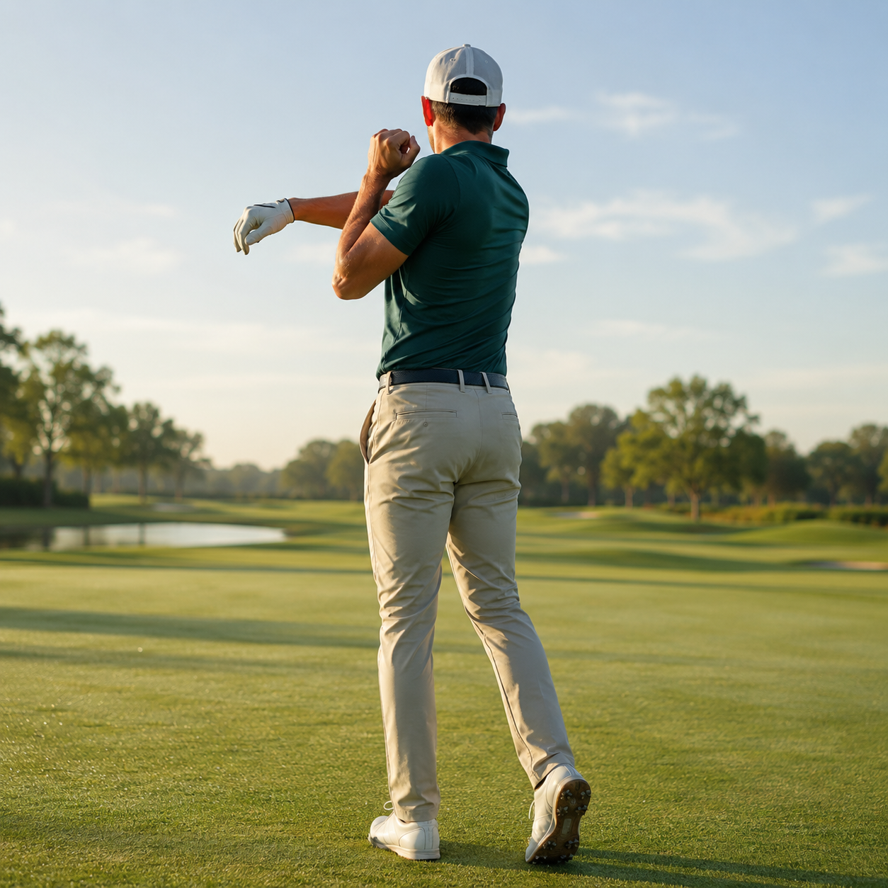 Male Golfer Stretching On The Golf Course