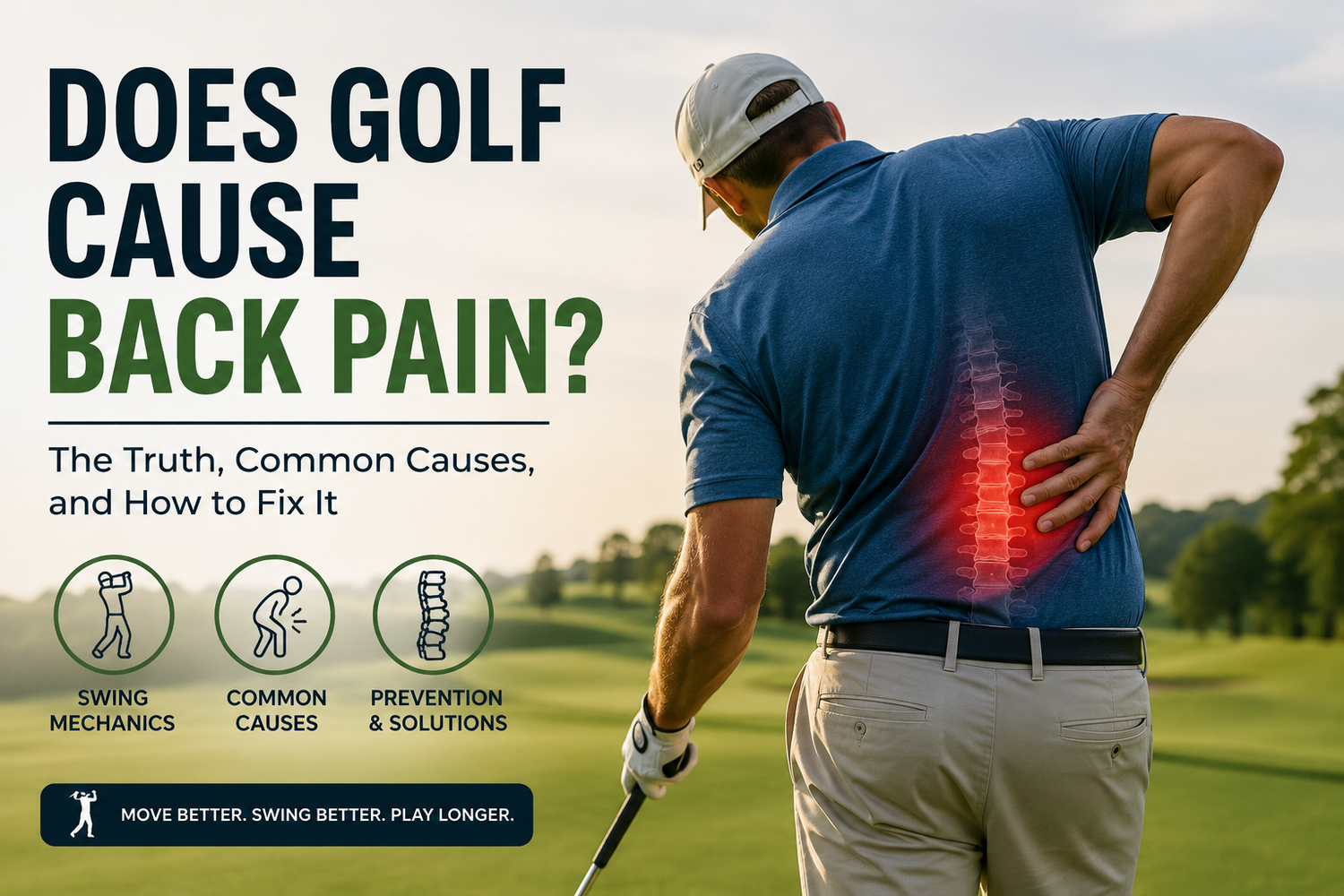 Golfer with lower back pain during golf, representing common causes of golf-related back pain.