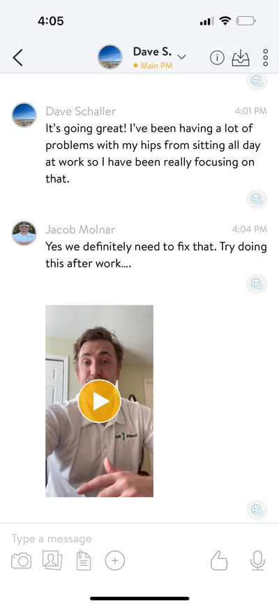 The Golf Fitness App messaging screen on mobile phone